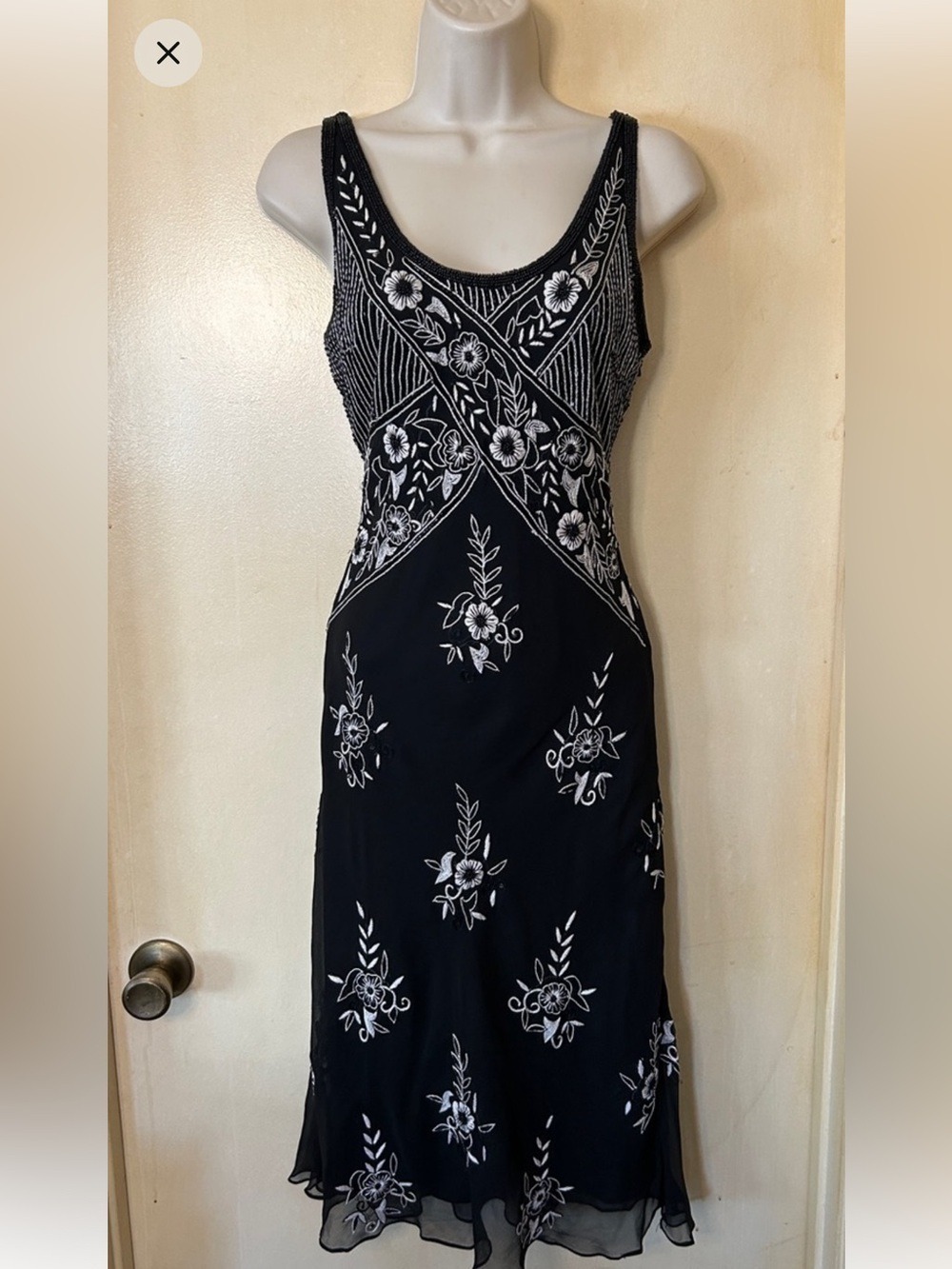 Aftershock London Vintage Beaded Black and White Silk Cocktail Dress size M